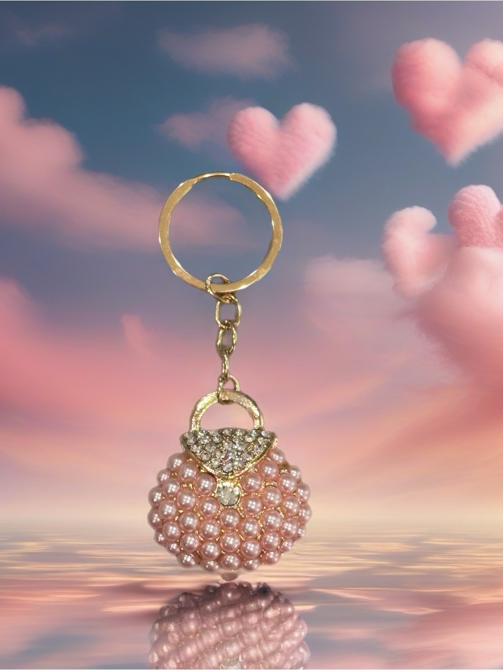Pink Pearl Beaded Purse Keychain💖